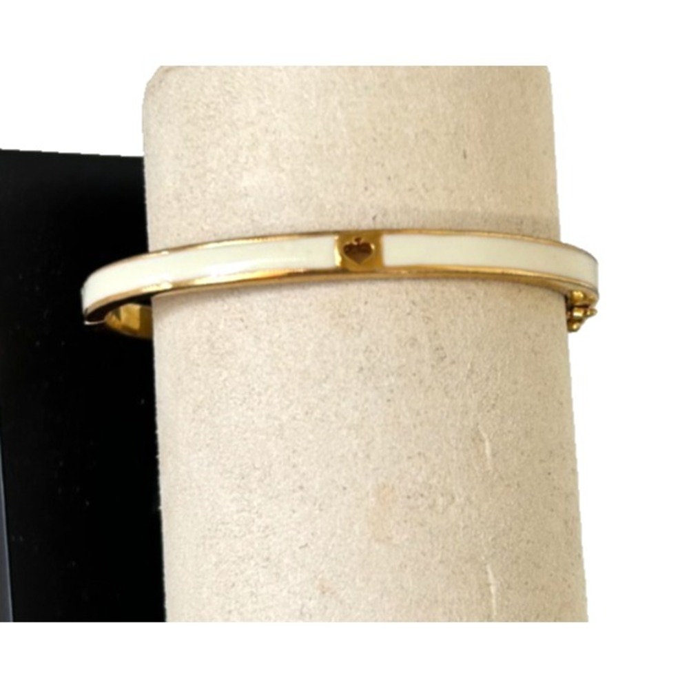 Kate Spade New York Spot Spade Enamel Hinge Bangle Bracelet Minimalist White Gld - Picture 14 of 16